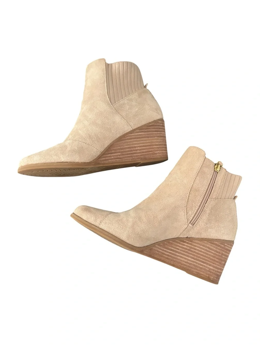 TOMS Sadie Suede Women's Wedge Booties Sand Size 9 Boots Round Toe